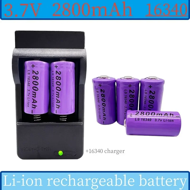 

New 3.7V 2800mAh Lithium Li-ion 16340 Battery CR123A Rechargeable Batteries 3.7V CR123 for Laser Pen LED Flashlight Cell+Charger