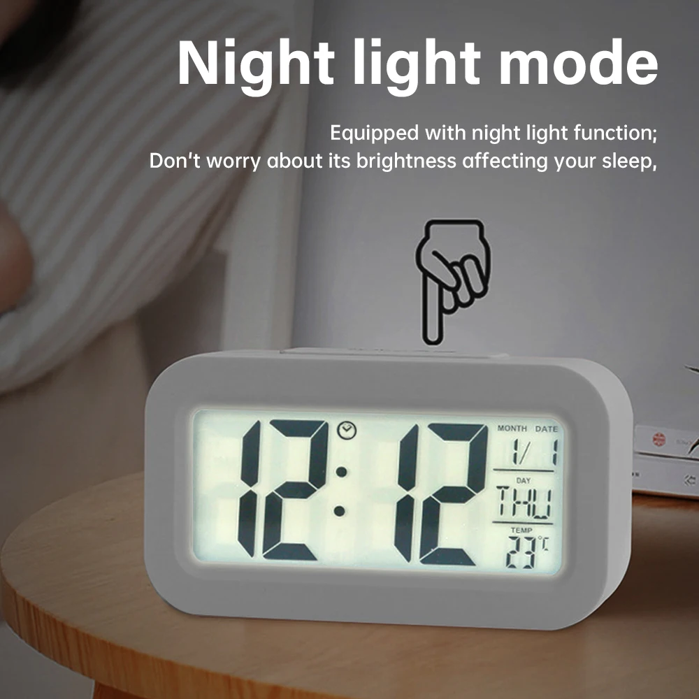 Digital LCD Alarm Clock With Calendar Thermometer Large Display Home Office Travel Desk Clock Electronic Kids Alarm Clock 3