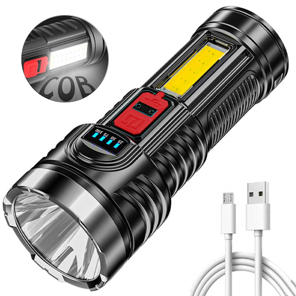 Powerful USB Rechargeable Flashlight 4 Modes LED Torch with Built-in 18650 Battery Tactical Flashlight Waterproof Torch