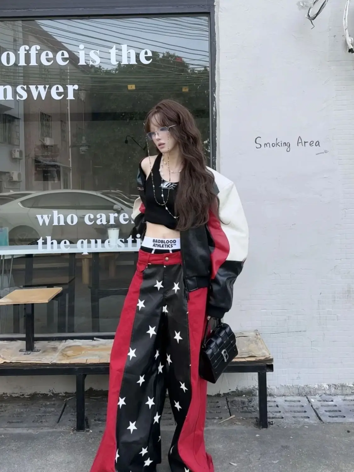 2025 Fall Winter Y2K Sweet Grunge Star Print PU Leather