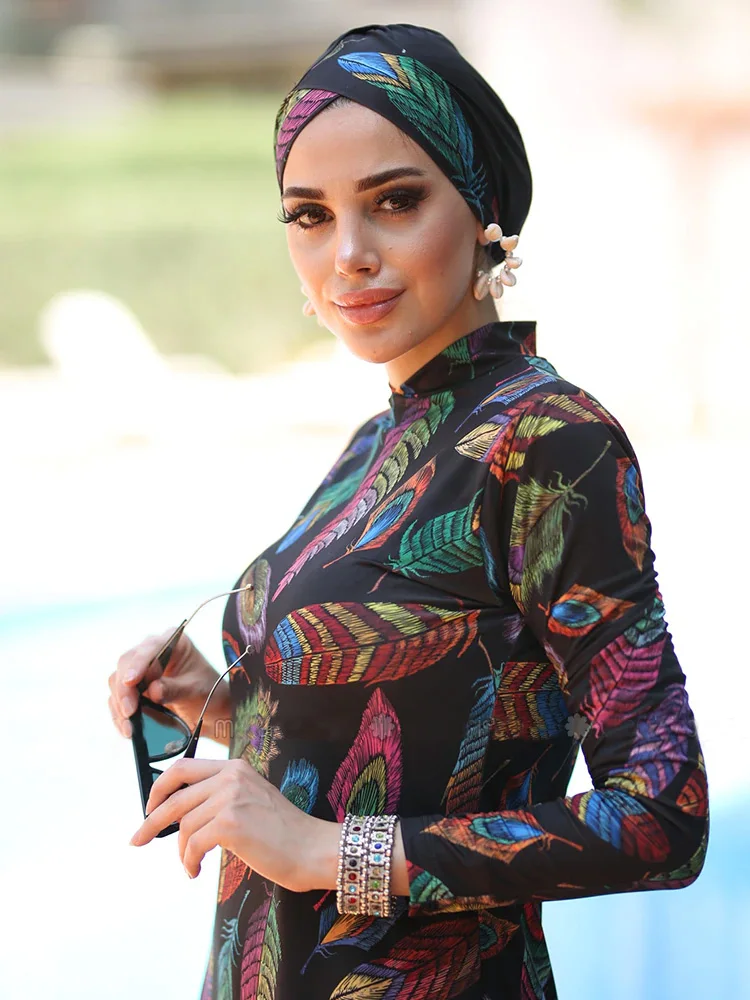 Muslim Swimwear Muslim Women Swimwear Modest Patchwork Hijab Long Sleeves Sport Swimsuit 3pcs Islamic Burkinis Wear Bathing Suit women swimwear,muslim swimwear