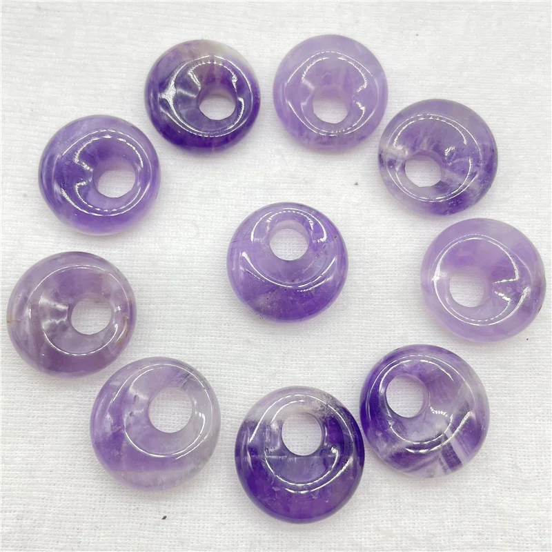 Natural Gem Stone Quartz Crystal Amethyst Lazuli 18mm Beads Donut Pendant Charm For Diy Jewelry Making Necklace Accessories 20pc 2