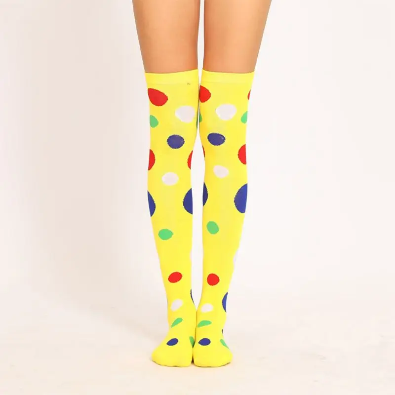 

Women Girls Clown Cosplay Long Socks Fun Colorful Irregular Polka Dot Printed Over Knee Thigh High Stockings Fancy Party Costume