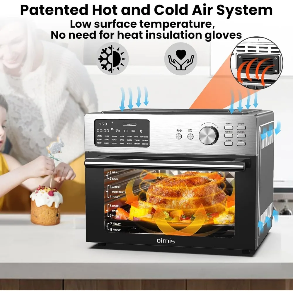 Air Fryer Rotisserie Toaster Oven,32QT X-Large Stainless Steel Combo 21 IN 1 Countertop Oven Dual Cook Patented Dual 4