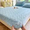 1 pc Fitted Bed Sheet for Winter Thick Warm sabanas Queen Size Solid Color Flannel Fleece Fluffy Bed Cover King Size Bed Sheets 3