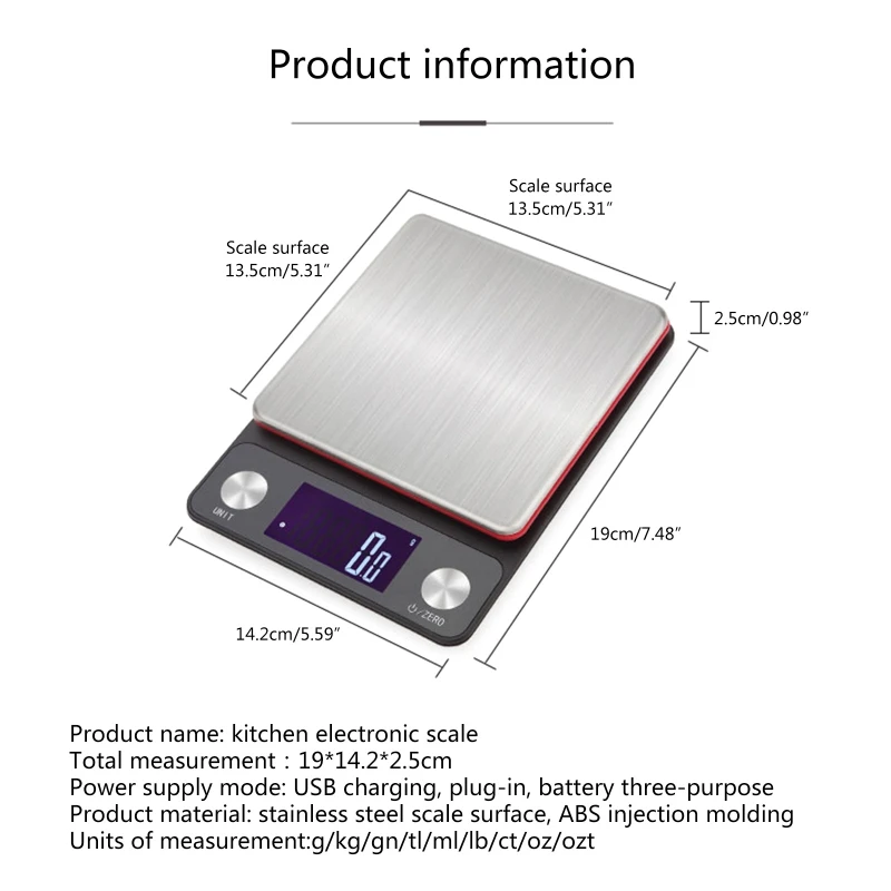 Sturdy Waterproof Food Scale - 11lb/5kg - High Precision - USB