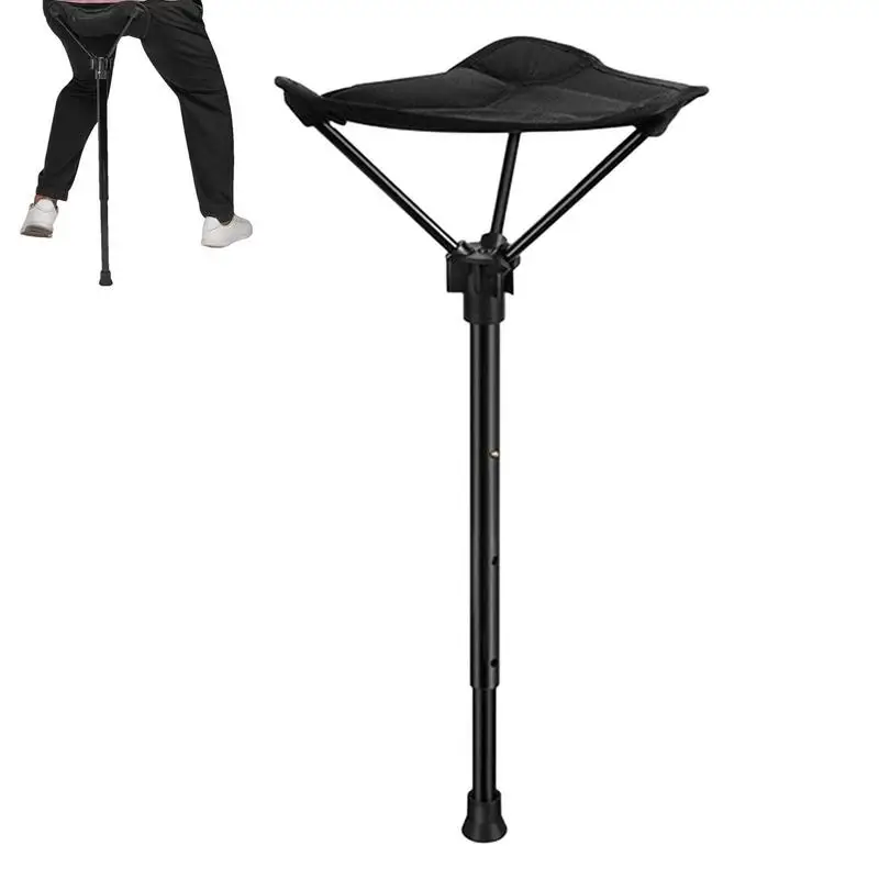Folding Walking Stick Tripod Stool Adjustable Height Seat Stick Adjustable Seat Folding Stool Retractable Chair