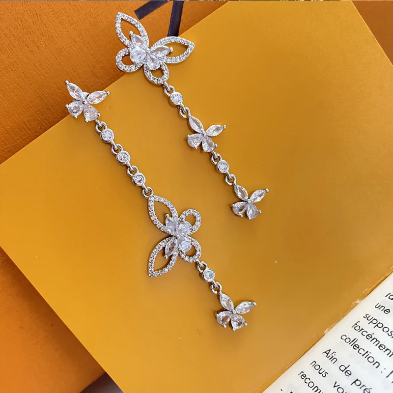 

Fairy Charm Women's Earrings 18K Water Drop Bow Zirconium Diamond Inlaid Fashion Classic Female Earrings Party Jewelry Gift