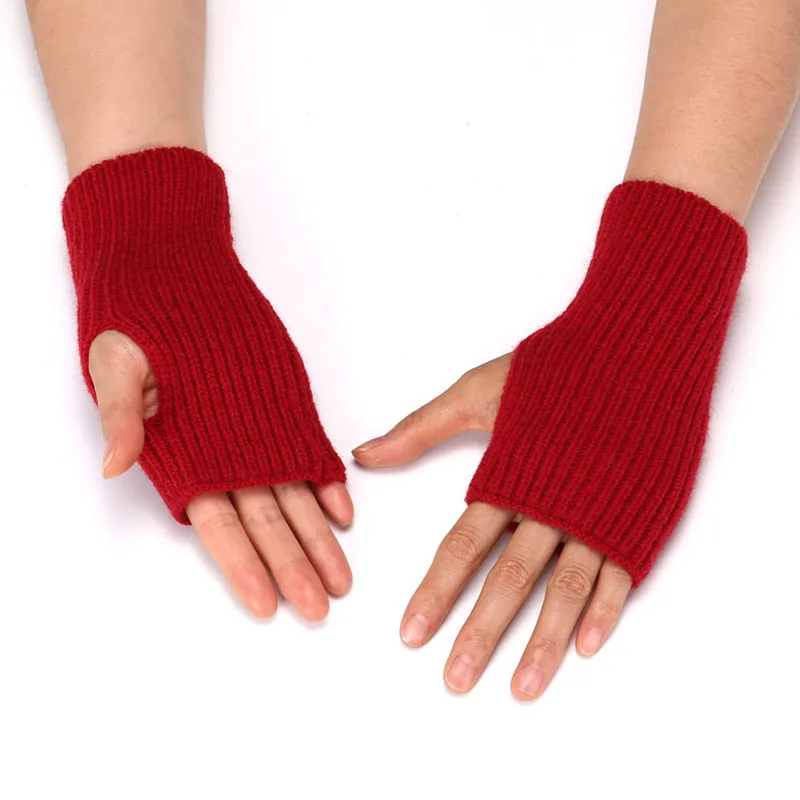 

Зимние шерстяные перчатки мужские и женские перчатки на полпальца вязаные плотные теплые модные зимние перчатки