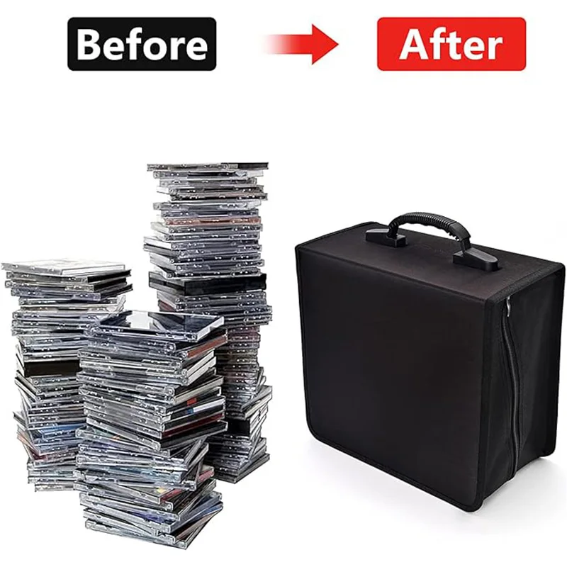 CD DVD Storage Case 400 Capacity Heavy Duty Zipper Protective Movie Media Storage Organizer Binder Wallet For Car Home Office