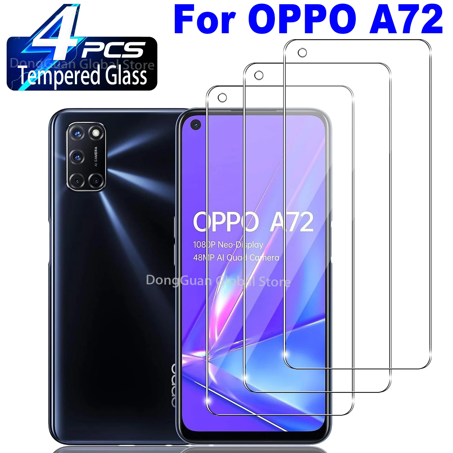 2Pcs/4Pcs 9H Tempered Glass For OPPO A72 5G 4G Screen Protector - Main Image