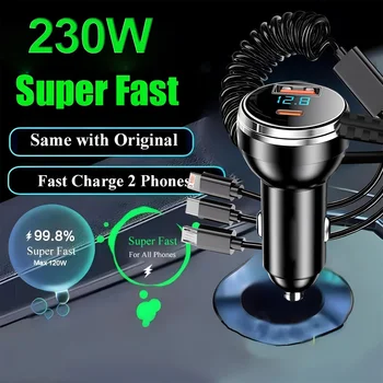 Caricabatterie da Auto 230W a 5 Porte con Ricarica Rapida PD QC3.0 USB-C Type-C per iPhone Samsung Huawei Xiaomi - Caricatore per Telefono da Veicolo