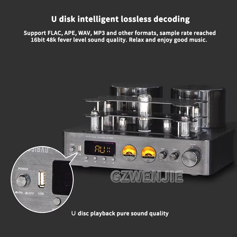200W 200W High Power Hifi Tube Amplifier Pre stage Auido Speaker Amplifier Home Theater Bluetooth 5.0 Support 48K&Omega; Speaker