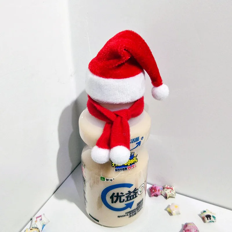 4pcs Festival Red Wine Beverage Bottle Decoration Mini Christmas Hat Doll Christmas Small Hat Scarf Knife and Fork Accessories christmas beanie hat
