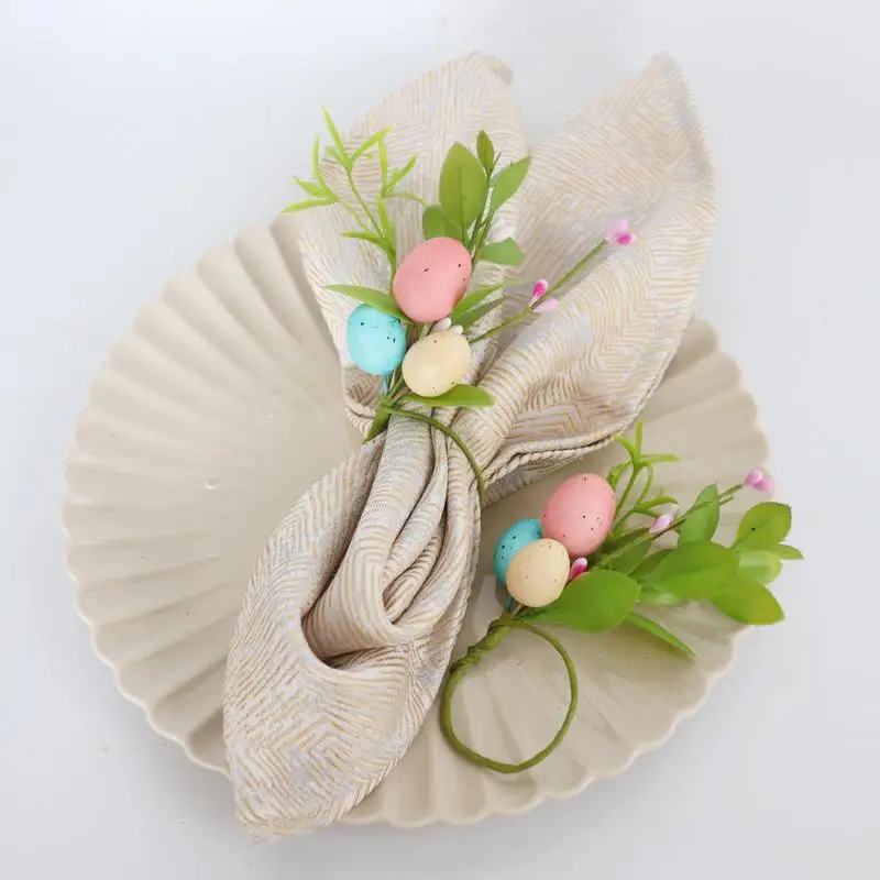 Napkin Buckle Hoop Easter Bunny Eggs Napkin Holders Spring Home Decor Artificial Plants Buckles 2025 Happy Easter Party Supplies