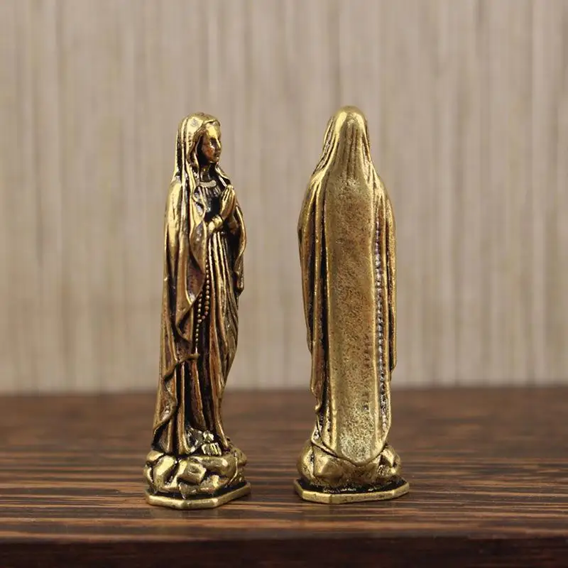 1pc Brass Maria Figurine Pendant Pure Copper Vintage Virgin Mary Statue for Home Office Decortation