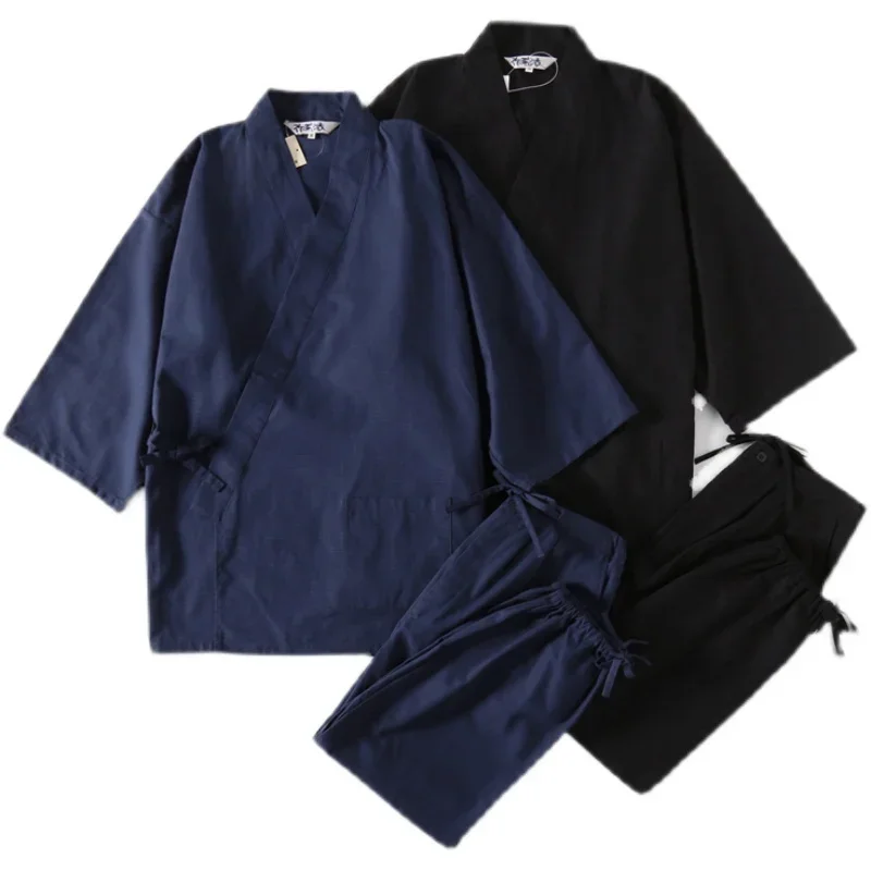 Kimono Pajamas Japanese Cotton 2PCS Set Yukata Samurai Men Ninjya Monk Wear Chef Gardening Workwear Japan Style Jinbei вспышка jinbei hd 601