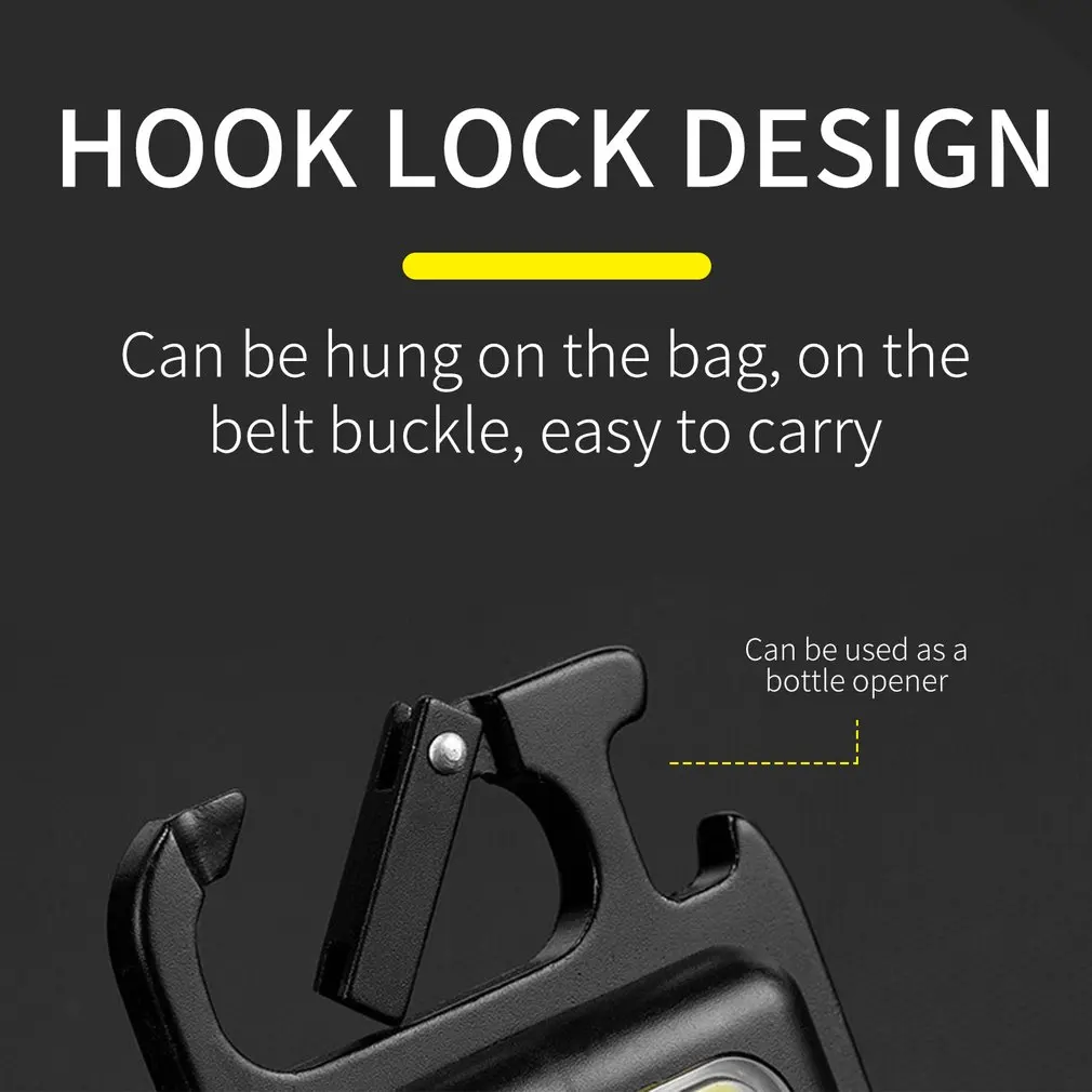 2pcs Mini Portable Pocket USB Rechargeable Flashlight COB Work Light LED Keychains Outdoor Emergency Camping Corkscrew Fishing