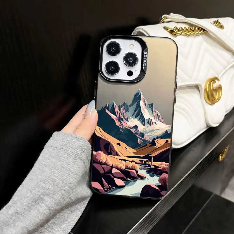 Berglandschafts-Spitzenlandschaft Handyhülle für iPhone 14 13 12 11 Pro Max Mini 17 16 15 Pro Max Plus Stoßfeste Laser-Rückabdeckung – Detail 14