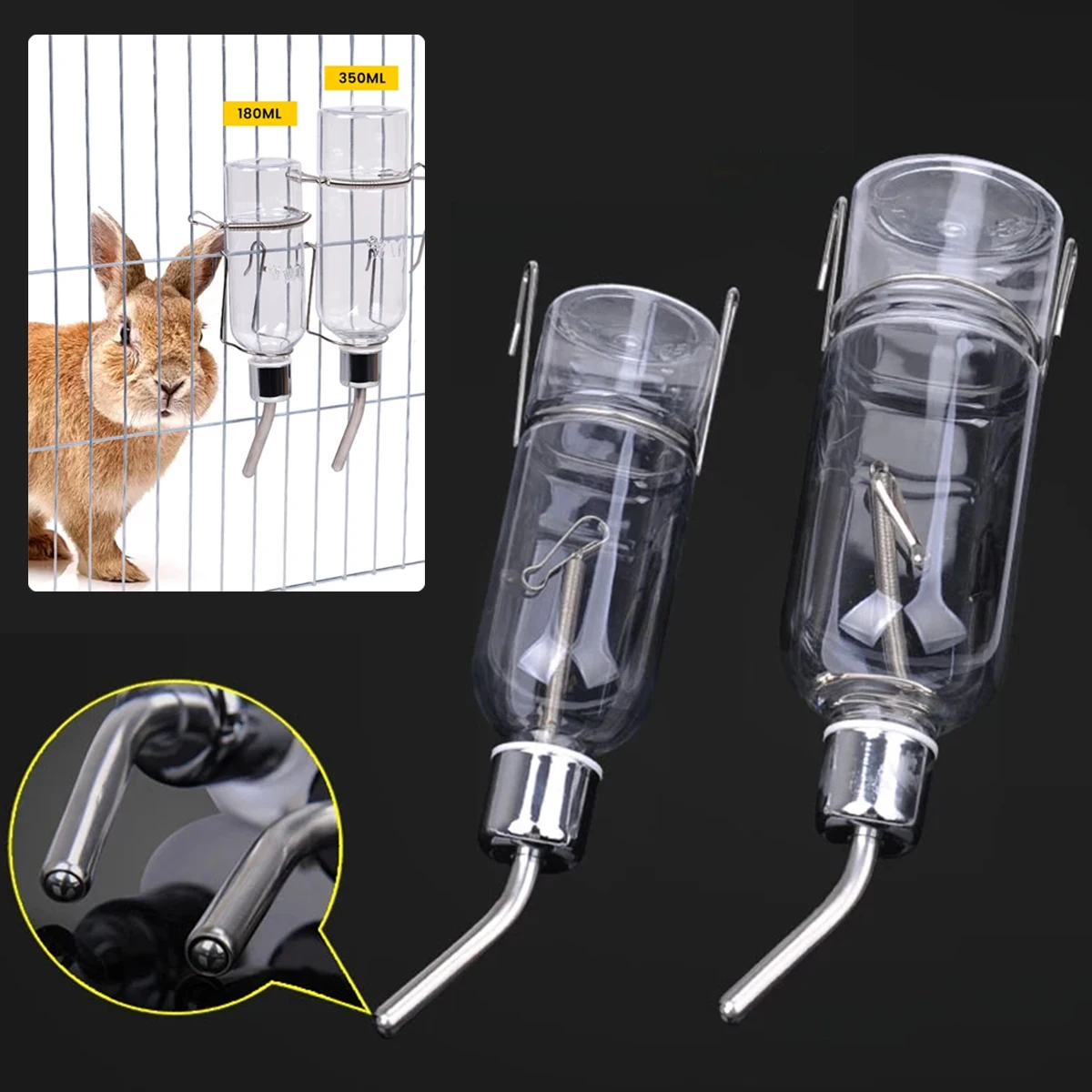 Hamster Rabbit Pet Hanging Automatic Drinking Fountain 180ml/350ml Easy Installation Drinking Bottle for Guinea Pig Squirrel 1Pc 6