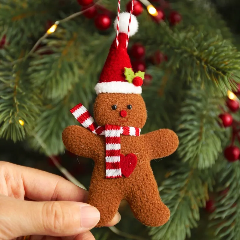 3Pcs Christmas Fuzzy Gingerbread Man Doll Xmas Tree Pendants New Year Kids Gift Hanging Ornaments Christmas Decorations for Home
