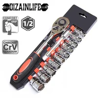 12pcs 1/2 Inch Socket Wrench Set Metric Impact Sockets Ratchet Spanner Complete Tool Kit Professional Garage Repair Tool 1