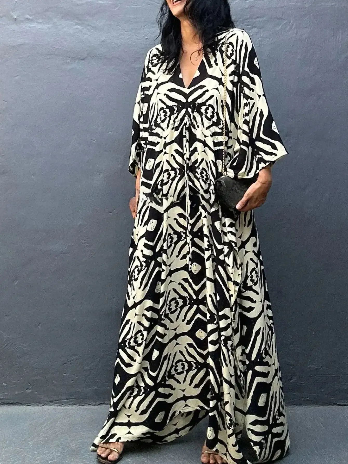 Kaftans for Women Geometric Printed Beach Dresses Drawstring Cover Ups for Swimwear Summer Holiday Outfits Dropshipping 5