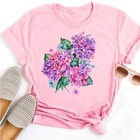 Beautiful Flower Print Women T-Shirts Casual Breathable Soft Short Sleeve Tops Loose Comfortable Street Female Clothes Pink T Sh - Image 4