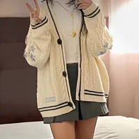 Folklore Cardigan with Star Embroidery Button Up Oversized Knit Jacket Cardigan Sweater Women Teenage Girls TS Concert Outfit