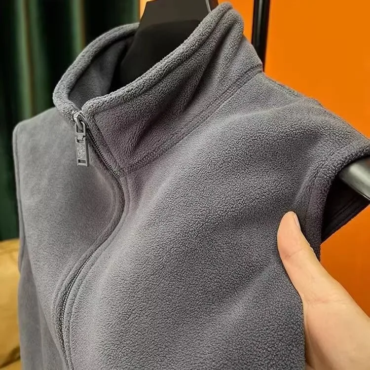 Men's Fce Lined Thiened Stand Collar Vest Open Cardigan Svel Outerwear Winter Youth Faion Sportswear  Color