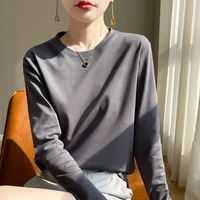 Spring Autumn 100% Cotton Long-Sleeved T-Shirt Women's Round Neck Mercerized Cotton Bottoming Shirt Loose Top - Image 4