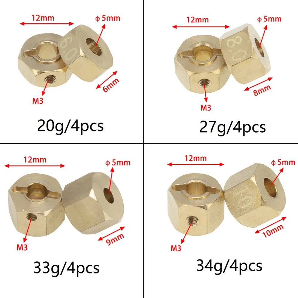 Mxfans Adattatori Mozzo Ruota In Alluminio Per RC 1:10 - 12mm Esagonali, Ricambio Per AXIAL Yeti E AX31015 (4 Pezzi)