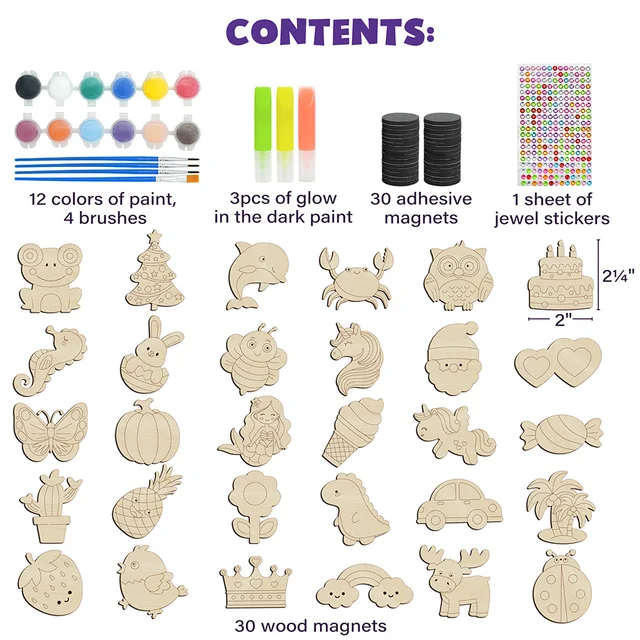 DIY Wooden Magnet Craft Kit for Kids that Glow in The Dark