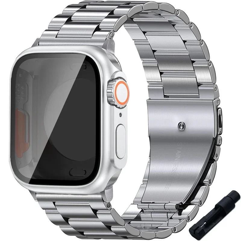 Sleek Stainless Steel Watch Band with Protective Ultra Bumper Cover