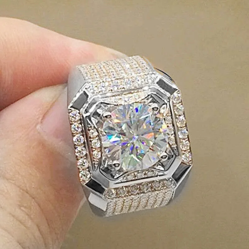 インペリアルCZリング ブラックパヴェ/クリスタル ゴールド Mens Engagement Ring | Gold Mens Rings | Party Jewelry