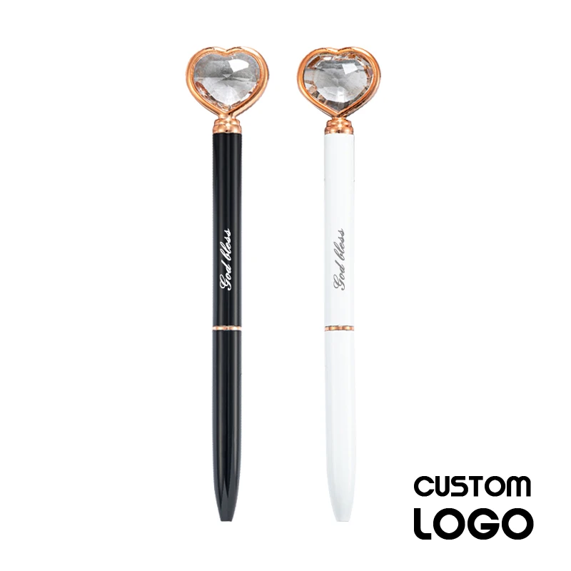 2Pcs Custom Logo Black White Love Diamond Heart Metal Ballpoint Pen Personalized Engraving Advertising Gift Office Supplies Pens