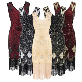 1920S Great Gatsby Dresses Flapper V Neck Tassel Beaded Sequin Party Dress Gatsby Charleston Dress For Women Luxury Evening Gown