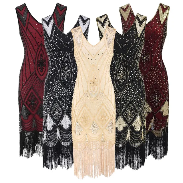 1920S Great Gatsby Dresses Flapper V Neck Tassel Beaded Sequin Party Dress Gatsby Charleston Dress For Women Luxury Evening Gown