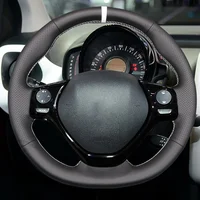 Black Faux Leather Car Steering Wheel Cover for Toyota Aygo 2 2014-2021 Peugeot 108 Citreon C1 2014-2024 4