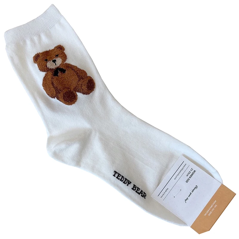 Elegant Lady Bear Cartoon Women's Cute Cotton Socks - Harajuku Style Novelty Breathable Christmas Gift