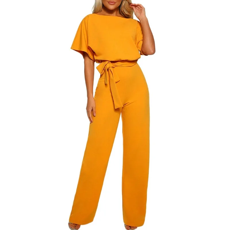 Jumpsuit Ladies Fashion Casual  New Club Wear Wide Leg Buttons Wide Loose Short Sleeve Bodysuit Long Jumpsuit Women Elegant