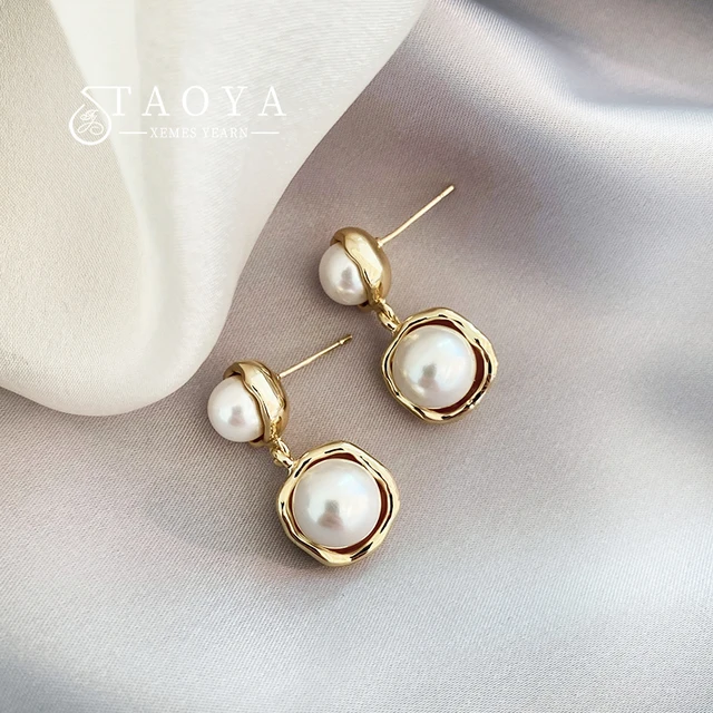 Boucles d'oreilles françaises élégantes en perles plates épissées, couleur or, pour bijoux de fête à la mode coréenne, accessoires doux pour femmes, nouvelle collection 2025
