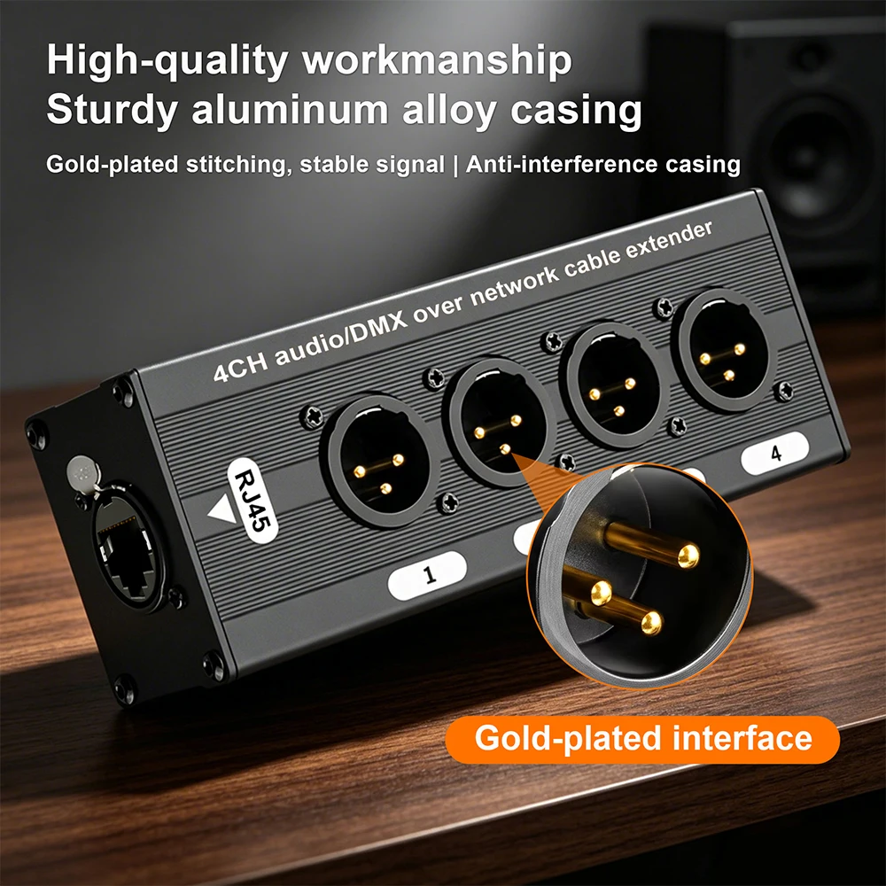 RJ45 to 4-Channel XLR Audio Cable Extender for Stage and Studio Lighting & Sound