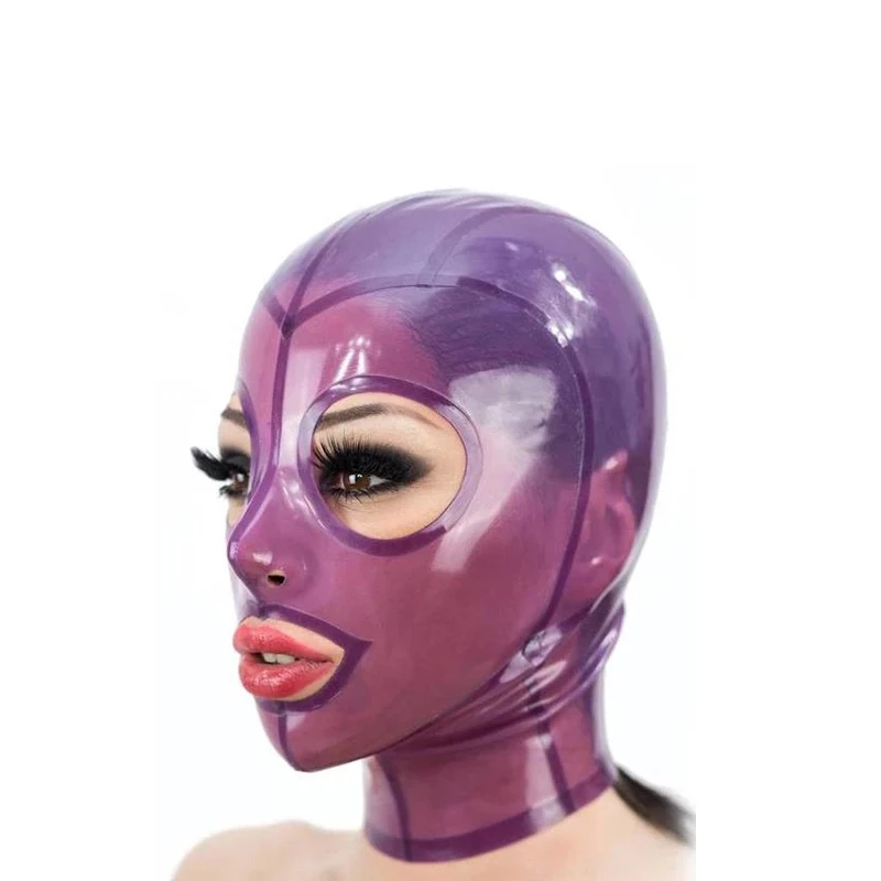 Handmade Latex Mask Transparent Purple Rubber Hoods with Open Big Eyes and Mouth Back Zip Cosplay Costumes For Men Women cosplay costume men rubber mask