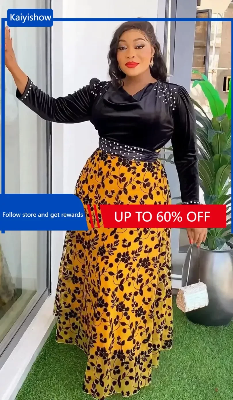 

Elegant Plus Size African Party Dresses for Women 2024 Spring Fashion Dashiki Ankara Velvet Wedding Long Maxi Gowns Muslim Dress