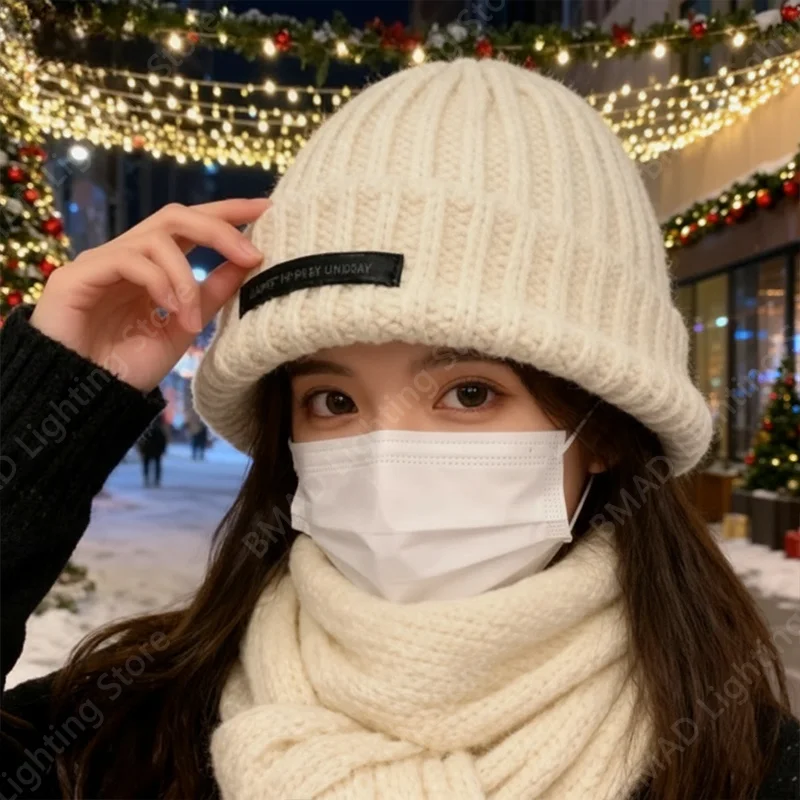Winter Beanie Hat Women Cute Warm Ear Protection Knit Thicken Double Layer Windproof Caps Students Warm Senior Sense of Hat