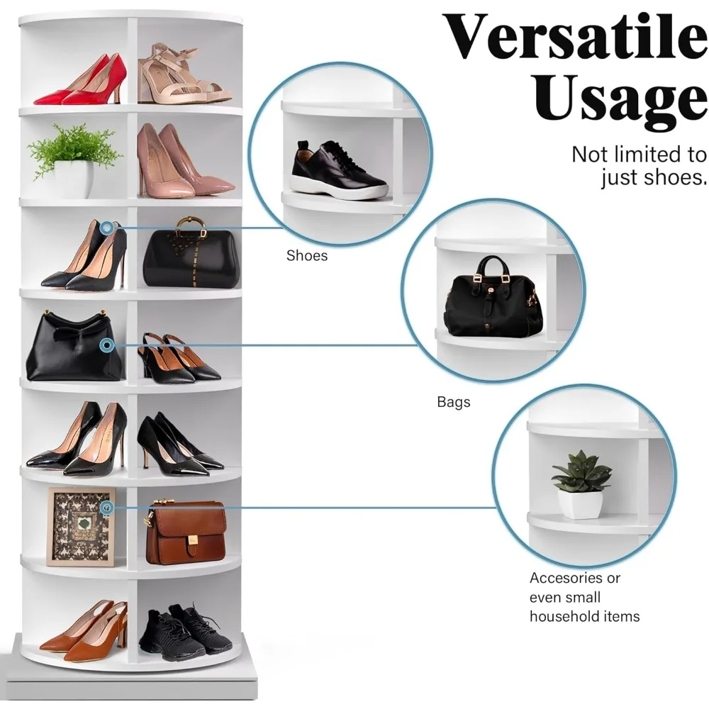 360° rotating shoe rack 7-tiers organizer spinning rack, rotating shoe organizer tower holds up to 35 pairs of shoes, storage s