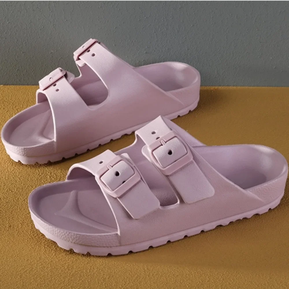 Men Slippers Women At Home Summer Slipper Outside Beach Sandals Flat Bottom EVA Double Button Slippers Men Solid