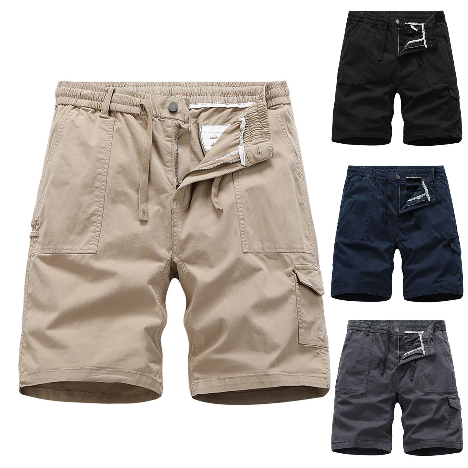 

Mens Summer Fashion Casual Loose Pocket Solid Color Overalls Casual Frame Shorts Linen Mens Ultimate Shorts Birthing Shorts