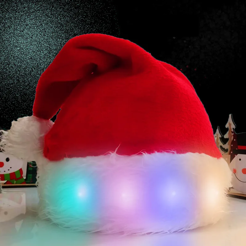 Description Picture 5 of itemNew Christmas Decoration Long Plush Luminous LED Christmas Hat Santa Claus Hat Christmas Supplies